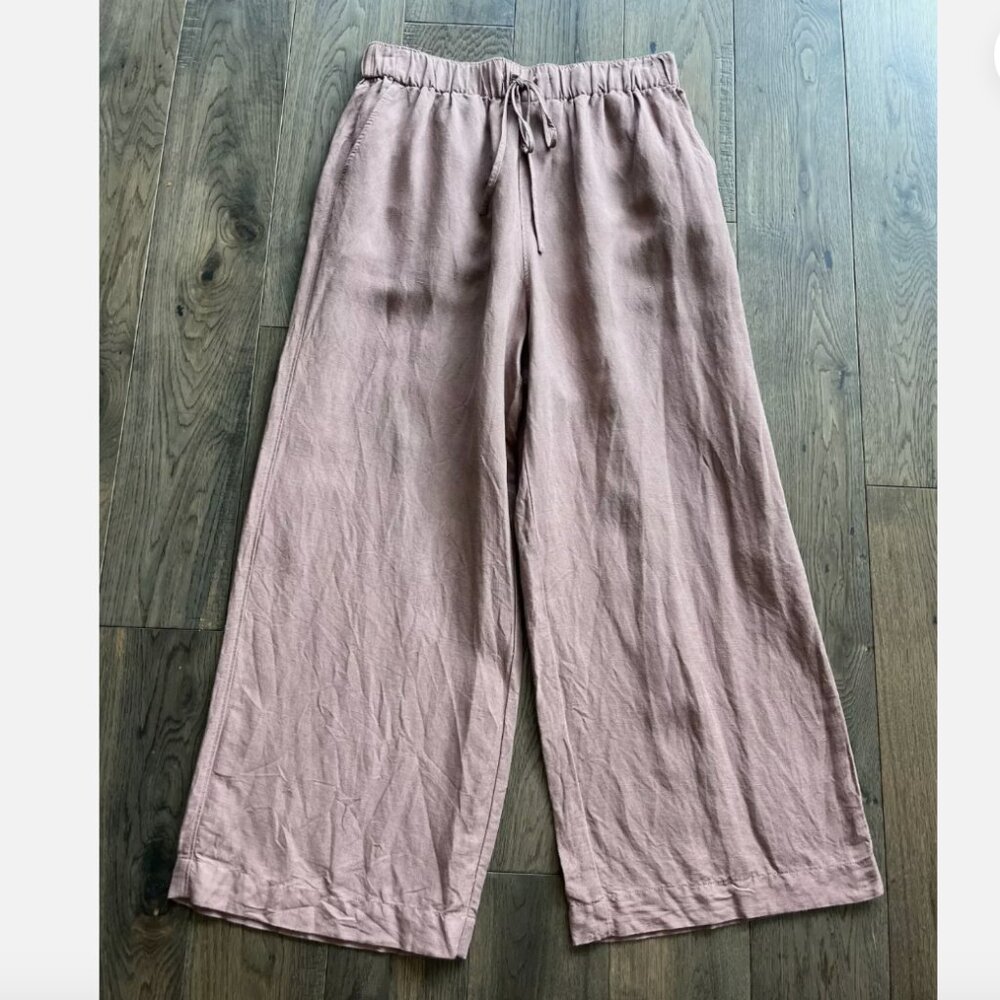 Abercrombie & Fitch Linen Blend Wide Leg Pants Size M Taupe Pull On Drawstring